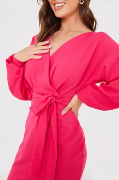 Best In the Style Scuba Bardot Belted Dress Pink