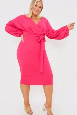 Best In the Style Scuba Bardot Belted Dress Pink