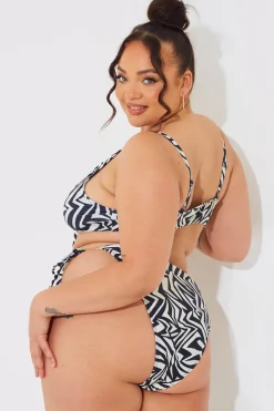 Hot In The Style Sculpt and Control Abstract Print Tie Side Bikini Bottoms Monochrome