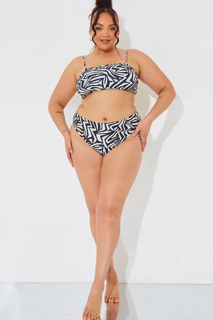 In The Style Sculpt and Control Abstract Print Bandeau Bikini Top Monochrome