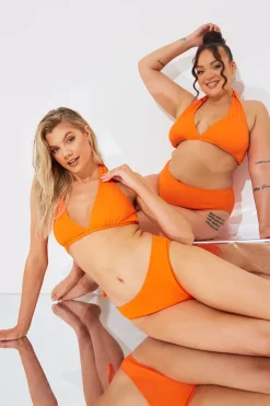Clearance In The Style Sculpt and Control Crinkle Halterneck Bikini Top Orange