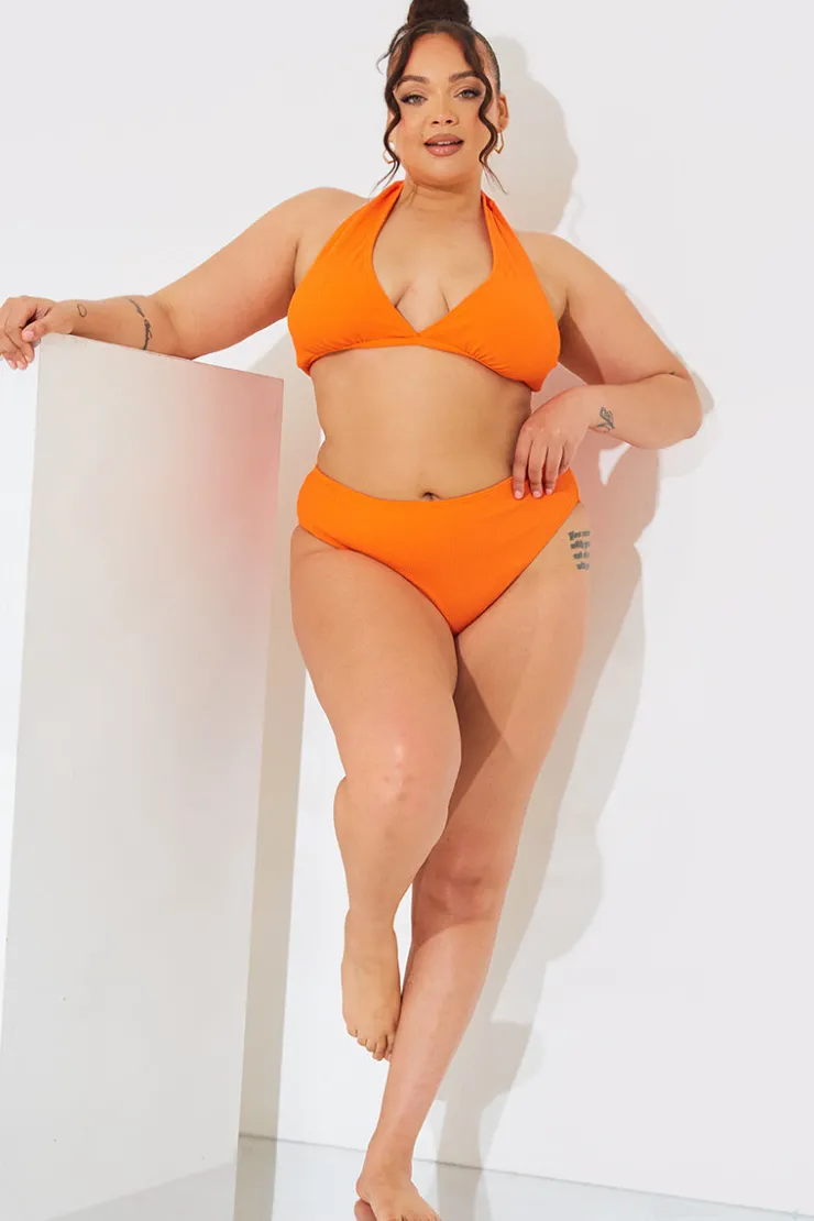 Clearance In The Style Sculpt and Control Crinkle Halterneck Bikini Top Orange