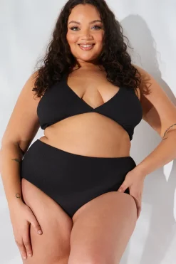 Best Fits Sculpt and Control Crinkle Wrap Front Halter Bikini Top Black
