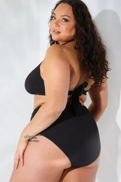 Best Fits Sculpt and Control Crinkle Wrap Front Halter Bikini Top Black