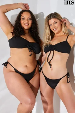 Discount Fits Sculpt and Control Crinkle Ruche Front Bikini Top Black