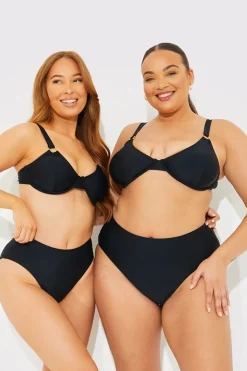 New In The Style Sculpt And Control High Waist High Leg Bikini Bottom Black