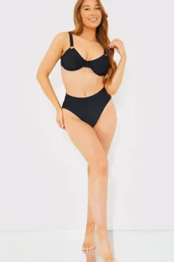 New In The Style Sculpt And Control High Waist High Leg Bikini Bottom Black