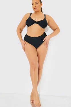 New In The Style Sculpt And Control High Waist High Leg Bikini Bottom Black