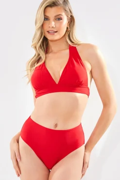 Online In The Style Sculpt And Control High Waist High Leg Bikini Bottom Red