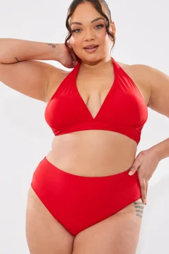 Online In The Style Sculpt And Control High Waist High Leg Bikini Bottom Red