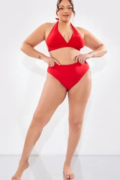 Online In The Style Sculpt And Control High Waist High Leg Bikini Bottom Red
