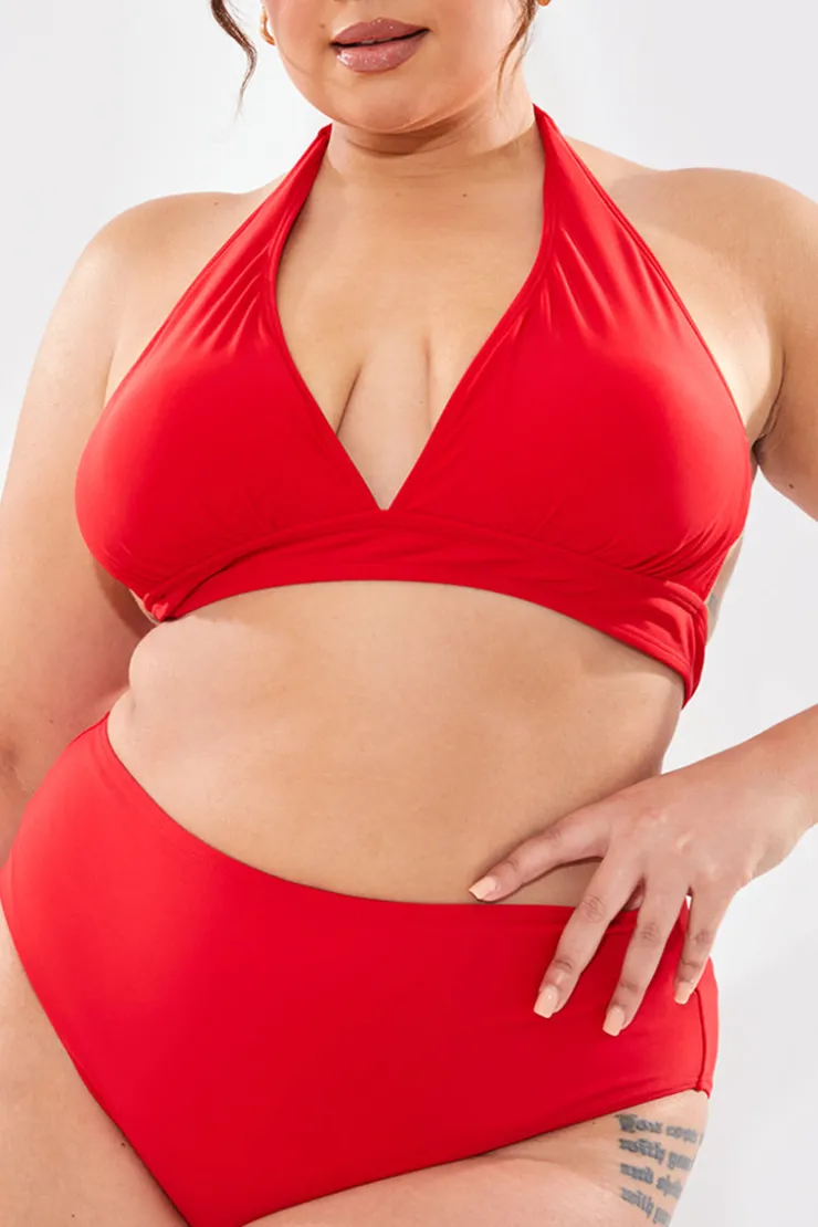 Online In The Style Sculpt And Control High Waist High Leg Bikini Bottom Red