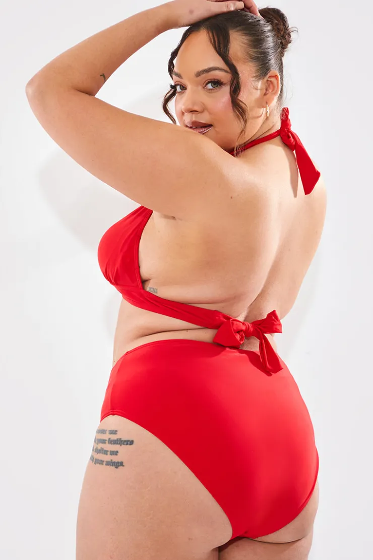 Online In The Style Sculpt And Control High Waist High Leg Bikini Bottom Red