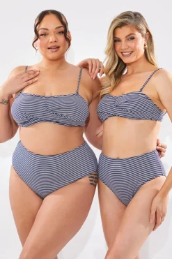 In The Style Sculpt And Control Stripe Waisted Full Coverage Bikini Bottom Blue