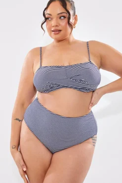In The Style Sculpt And Control Stripe Waisted Full Coverage Bikini Bottom Blue