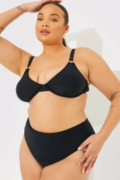 Sale In The Style Sculpt Ring Detail Underwire Bikini Top Black
