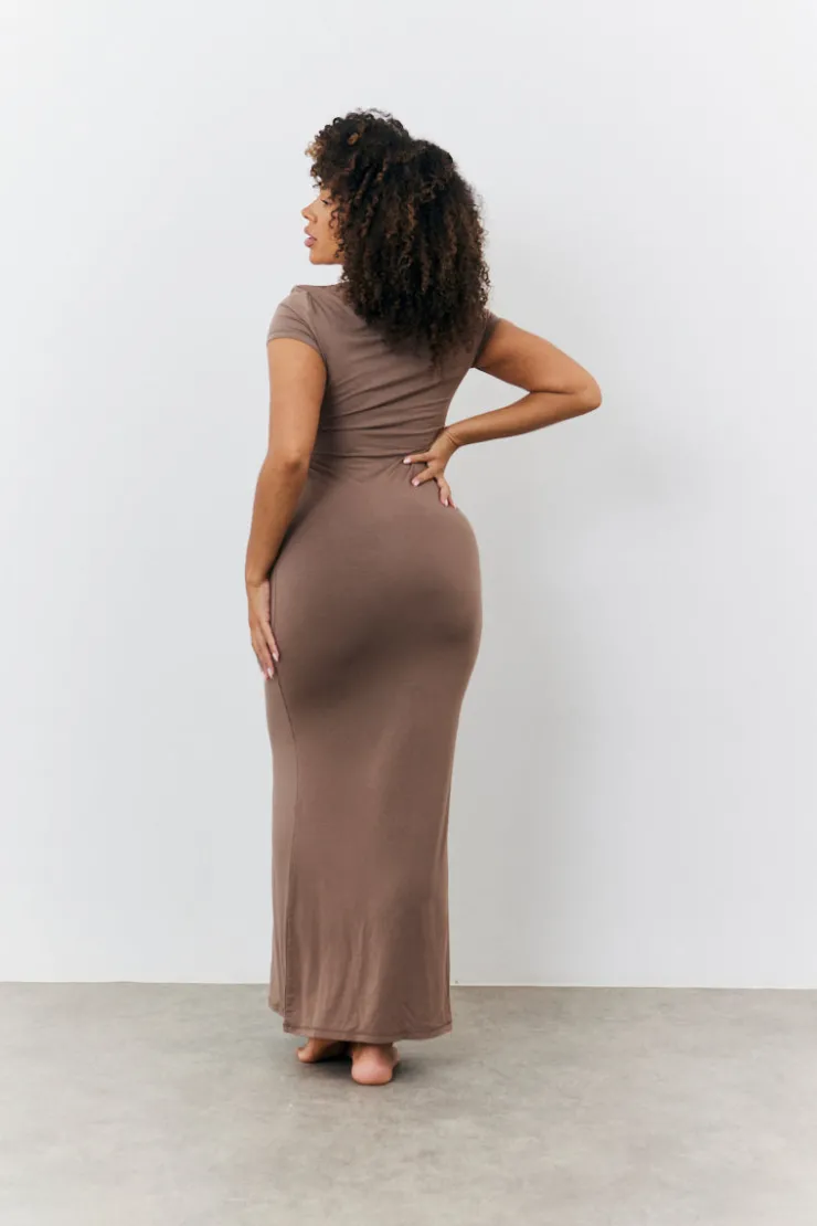 Outlet Fits Sculpting Cap Sleeve Maxi Dress Mocha