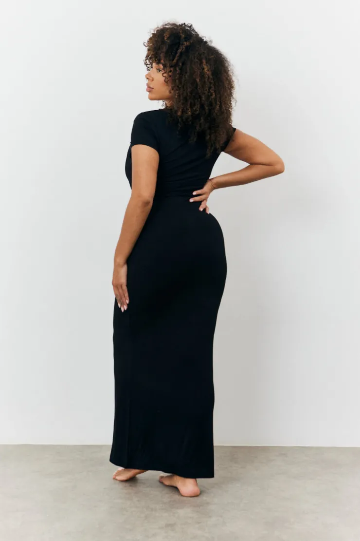 Hot Fits Sculpting Cap Sleeve Maxi Dress Black
