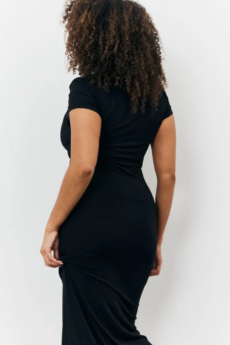 Hot Fits Sculpting Cap Sleeve Maxi Dress Black