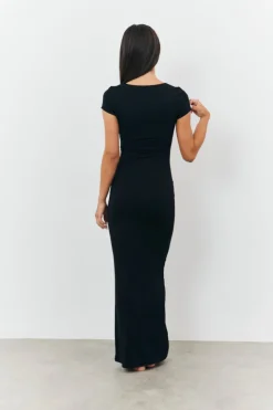 Hot Fits Sculpting Cap Sleeve Maxi Dress Black