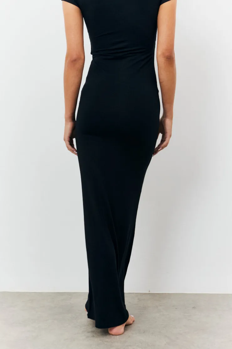 Hot Fits Sculpting Cap Sleeve Maxi Dress Black