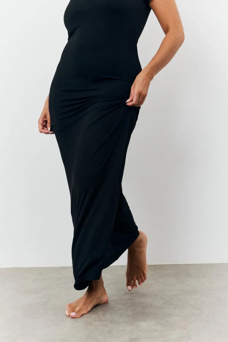 Hot Fits Sculpting Cap Sleeve Maxi Dress Black