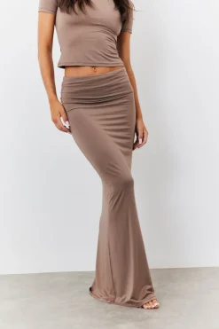 Outlet Fits Sculpting Fold Over Waistband Maxi Skirt Mocha