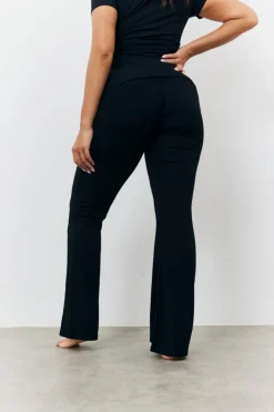 Discount Fits Sculpting Fold Over Waistband Flare Leg Trouser Black