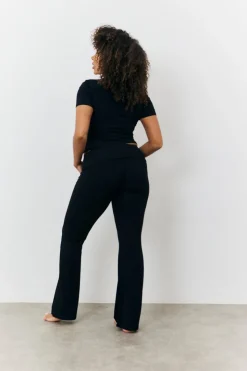 Discount Fits Sculpting Fold Over Waistband Flare Leg Trouser Black