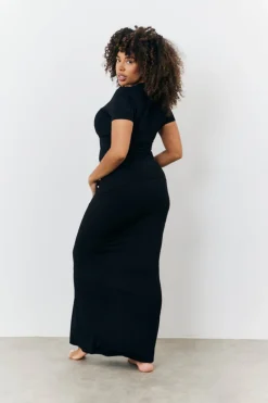 Best Fits Sculpting Fold Over Waistband Maxi Skirt Black