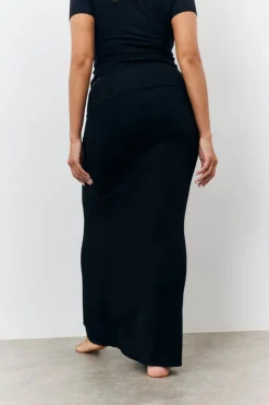 Best Fits Sculpting Fold Over Waistband Maxi Skirt Black