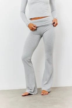Discount Fits Sculpting Fold Over Waistband Flare Leg Trouser Grey