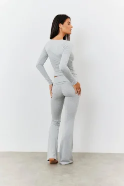 Discount Fits Sculpting Fold Over Waistband Flare Leg Trouser Grey
