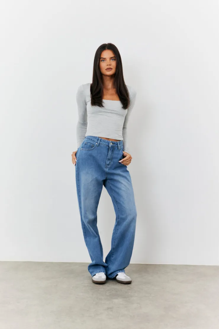 Outlet Fits Sculpting Long Sleeve Scoop Neck T-Shirt Grey
