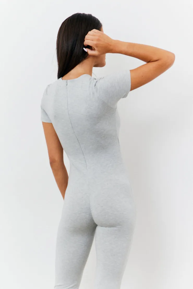 Best Fits Sculpting Short Sleeve Wide Leg Jumpsuit Grey