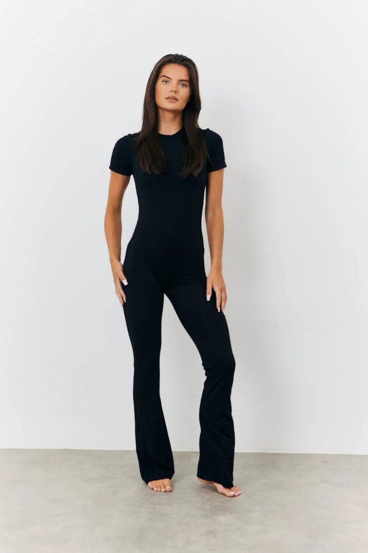 Online In the Style Sculpting Short Sleeve Wide Leg Jumpsuit Black