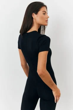 Online In the Style Sculpting Short Sleeve Wide Leg Jumpsuit Black