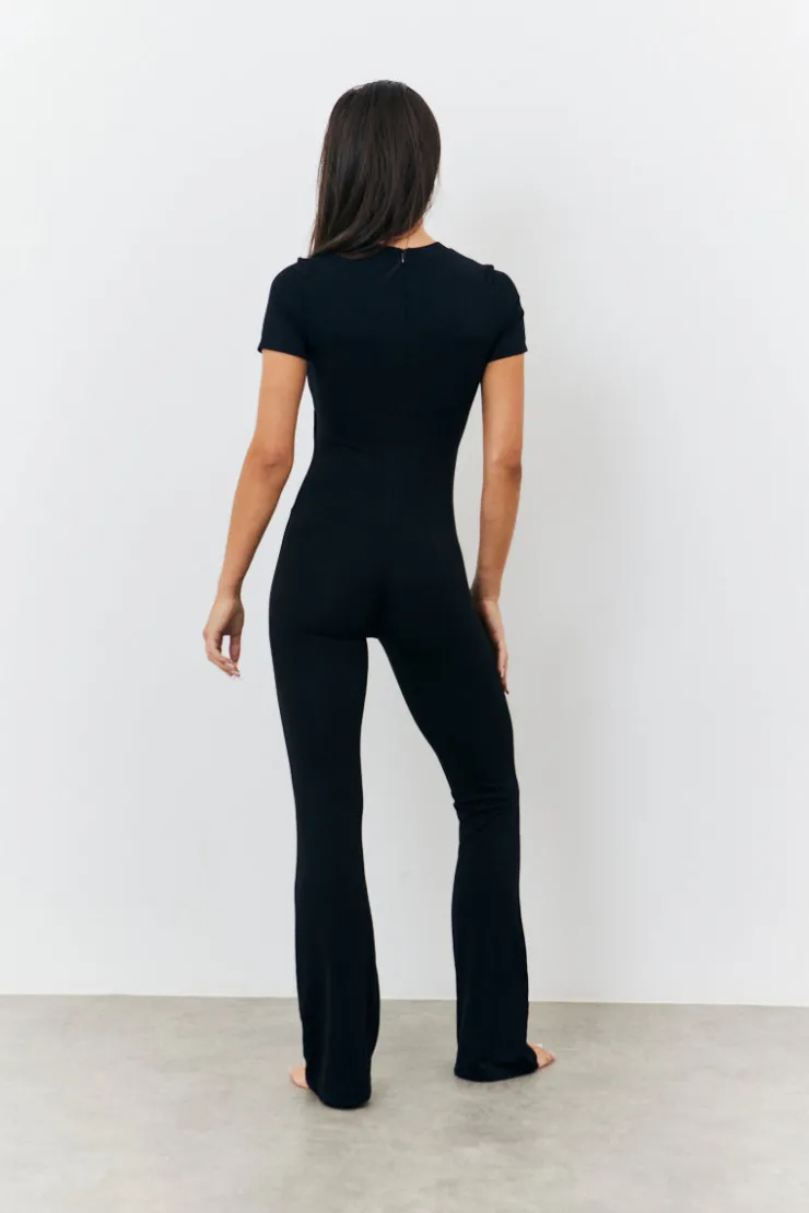 Online In the Style Sculpting Short Sleeve Wide Leg Jumpsuit Black