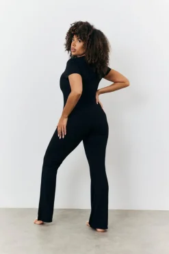 Online In the Style Sculpting Short Sleeve Wide Leg Jumpsuit Black