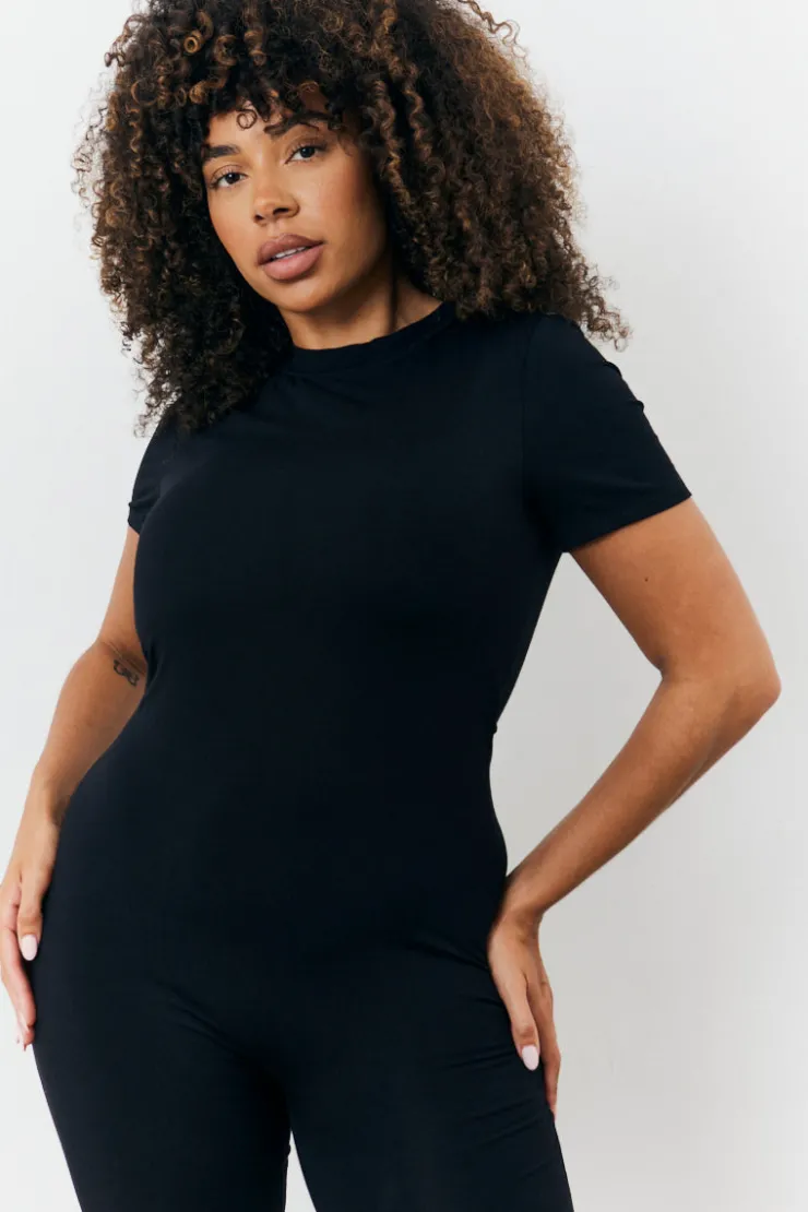 Online In the Style Sculpting Short Sleeve Wide Leg Jumpsuit Black