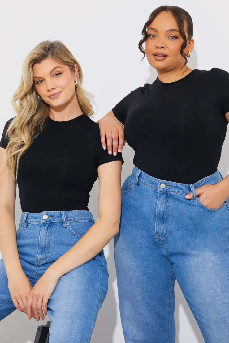 In The Style Seamless Crew Neck Snatched Shapewear Bodysuit Black