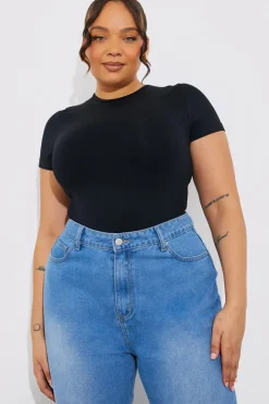 In The Style Seamless Crew Neck Snatched Shapewear Bodysuit Black