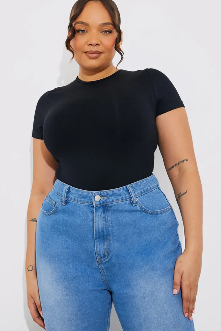 In The Style Seamless Crew Neck Snatched Shapewear Bodysuit Black