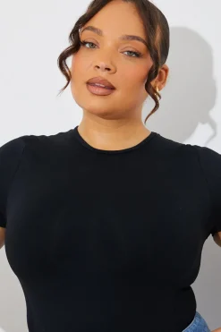 In The Style Seamless Crew Neck Snatched Shapewear Bodysuit Black