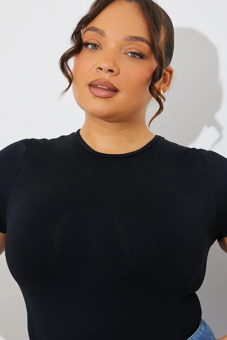 In The Style Seamless Crew Neck Snatched Shapewear Bodysuit Black