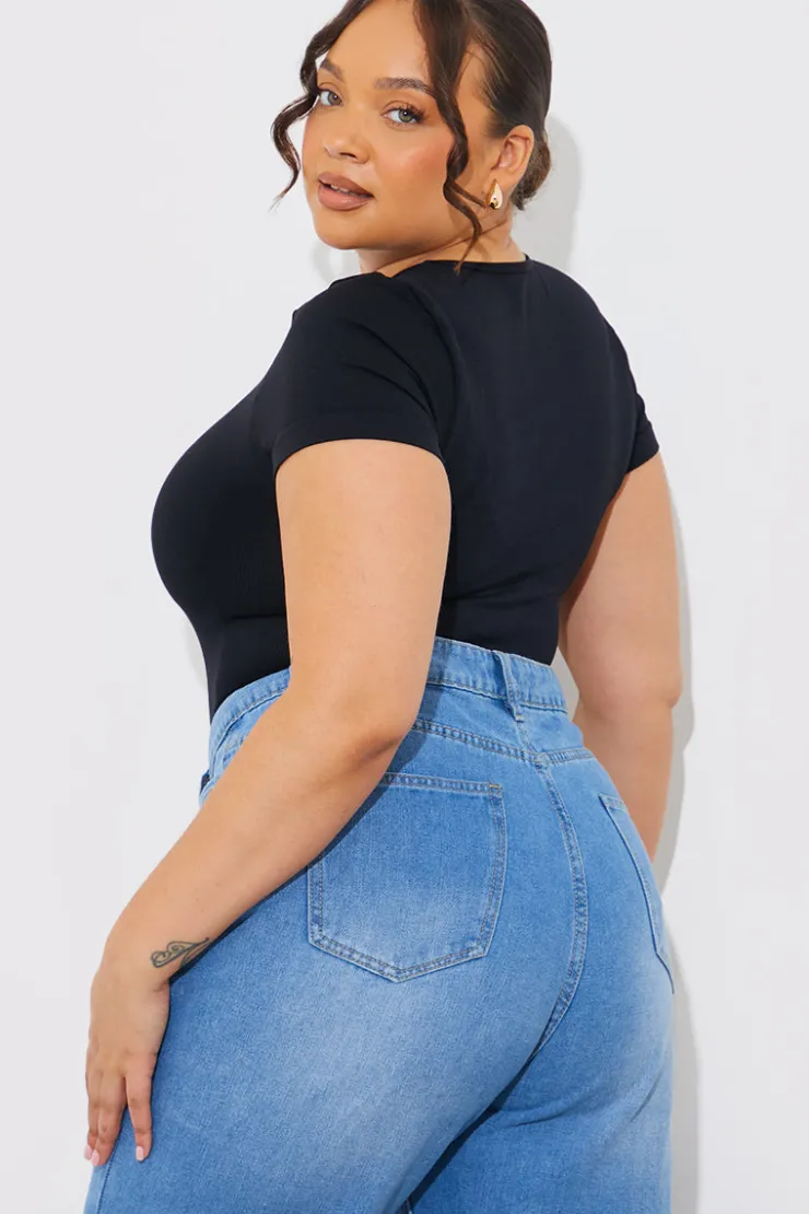 In The Style Seamless Crew Neck Snatched Shapewear Bodysuit Black