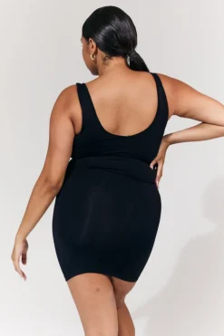 Best In The Style Seamless Plunge Neck Snatched Shapewear Mini Dress Black