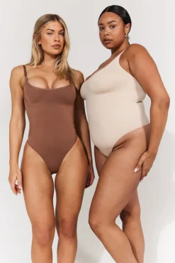 Best In The Style Seamless Strappy Snatched Shapewear Bodysuit Mocha