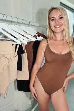 Best In The Style Seamless Strappy Snatched Shapewear Bodysuit Mocha