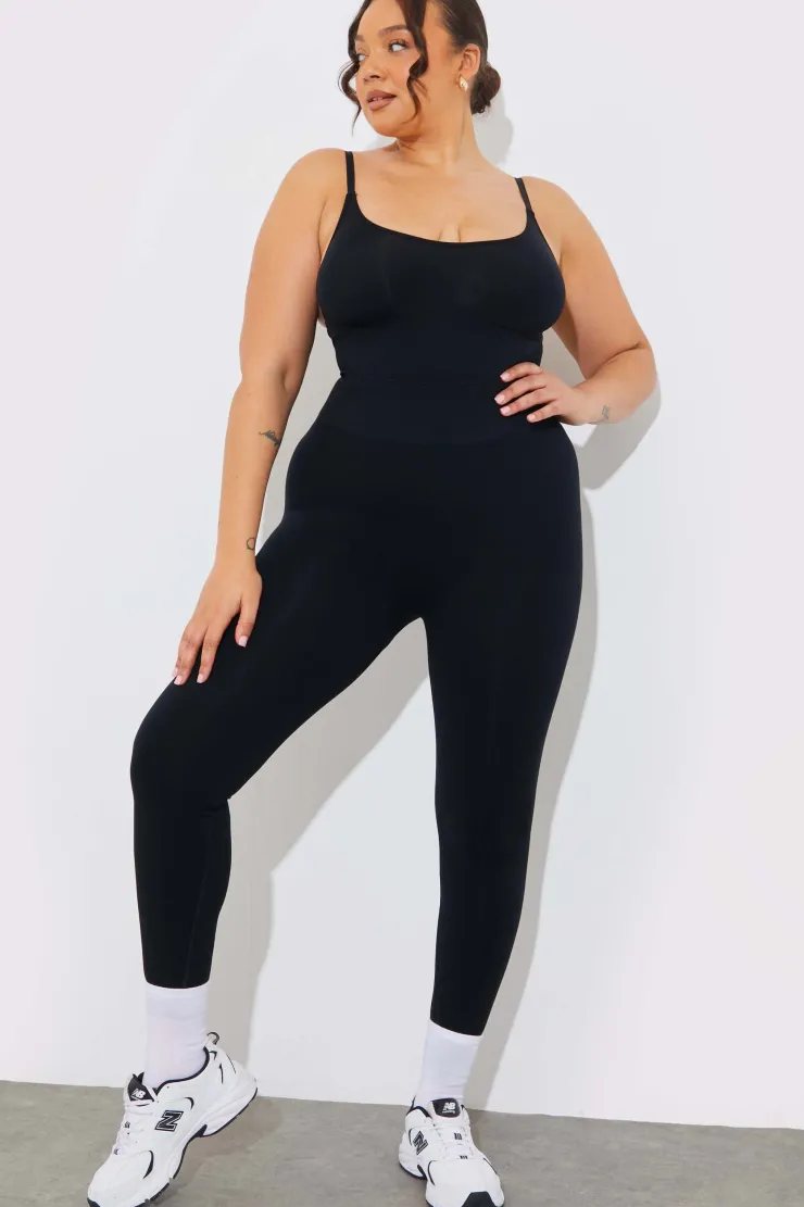 Hot Fits Seamless Strappy Snatched Shapewear Bodysuit Black